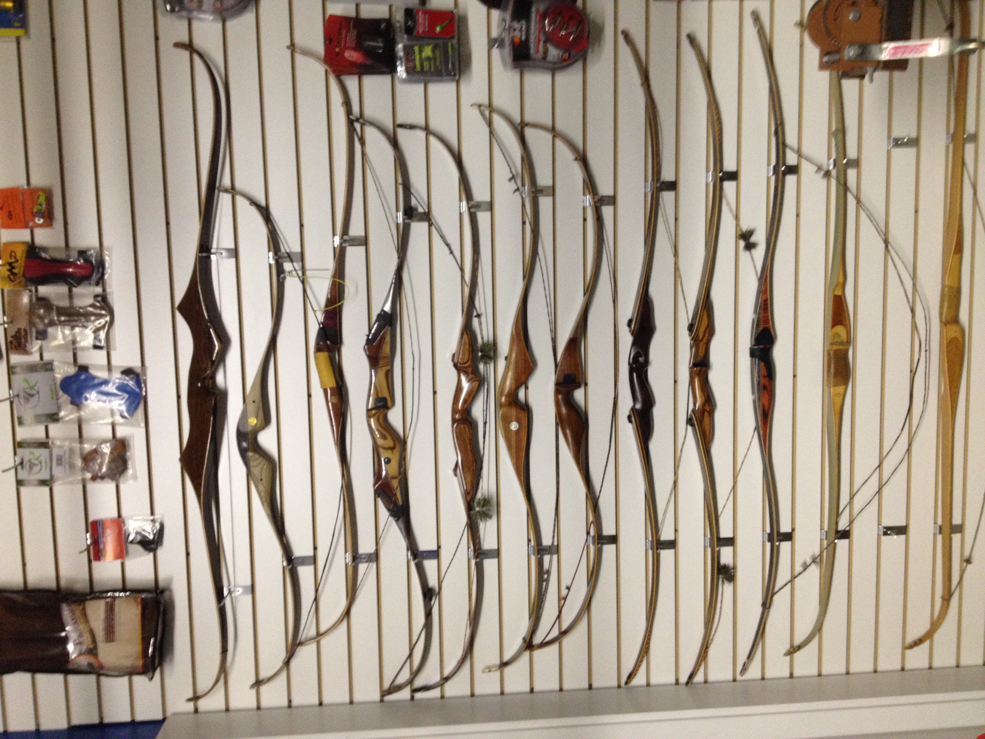 Bows on display in the Stickflipper Archery shop